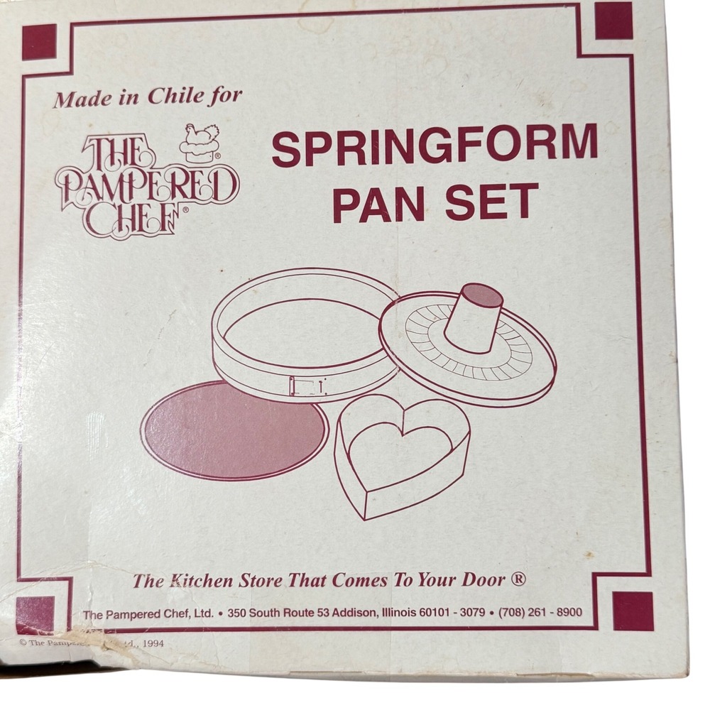 Pampered Chef Springform Pan Set Vintage 1994 Heart Tube Flat Base Baking NIB